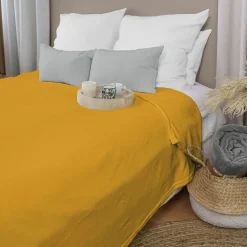 Couverture unie en molleton (180x220 cm - Jaune moutarde)