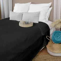 Couverture unie en molleton (180x220 cm - Noir)