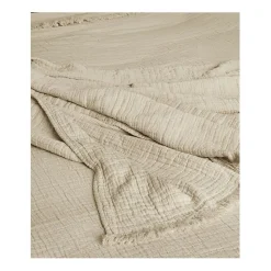 Couvre lit à franges "Brehat" Gaze de Coton stonewashed Toison d'or - Brehat Galet - 270 x 250 cm