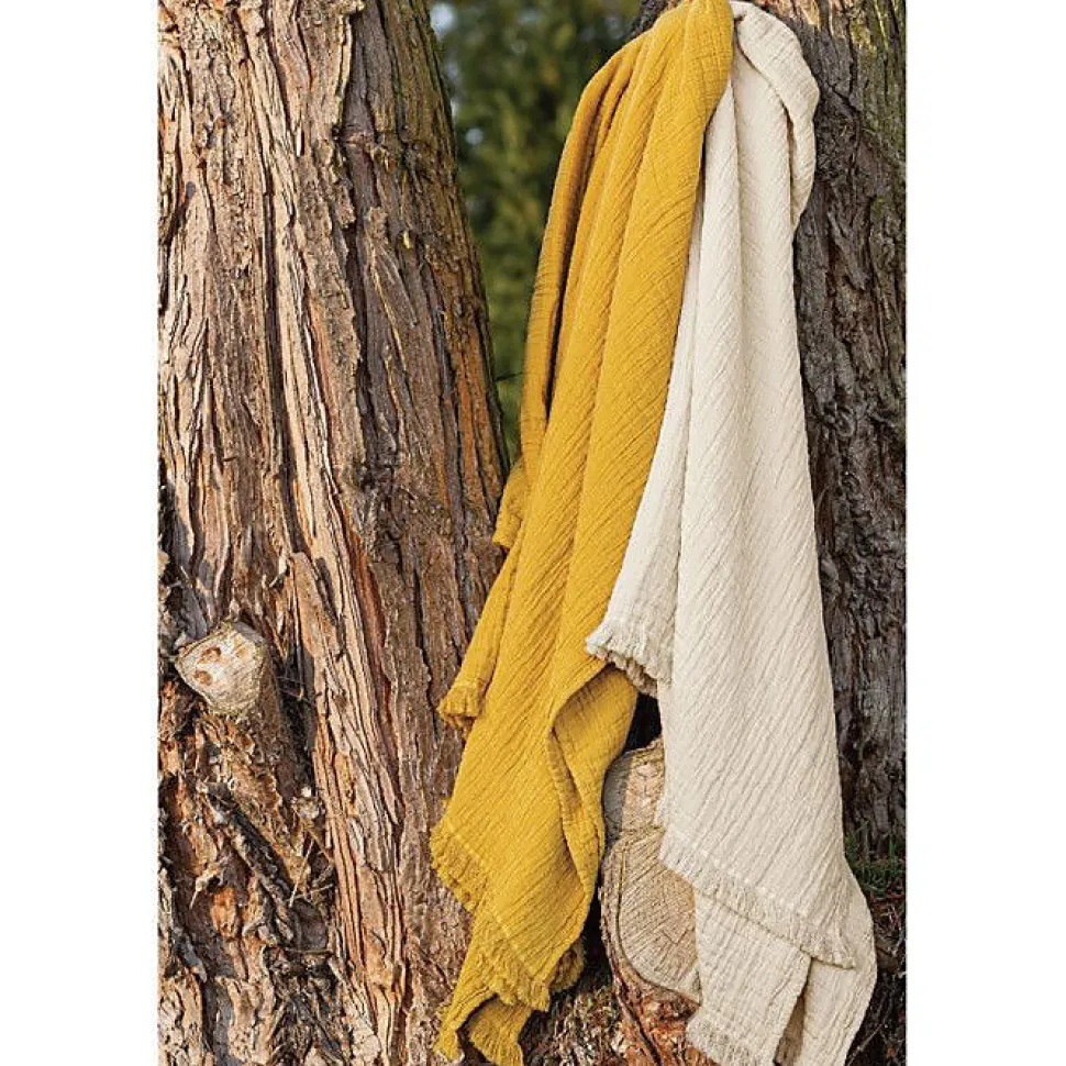 Couvre lit à franges "Brehat" Gaze de Coton stonewashed Toison d'or - Brehat Galet - 270 x 250 cm