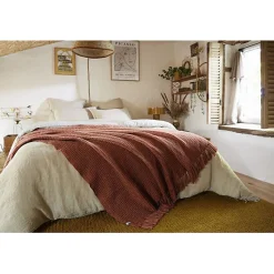 Couvre lit à franges nid d'abeille 