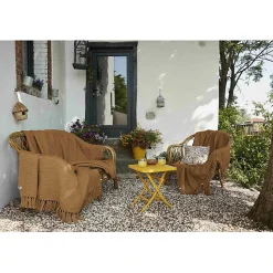 Couvre lit à franges nid d'abeille "Gabin" 240 x 260 cm - Gabin Camel