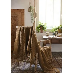 Couvre lit à franges nid d'abeille 