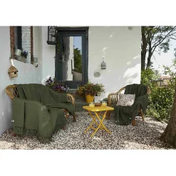 Couvre lit à franges nid d'abeille "Gabin" 240 x 260 cm - Gabin Thym