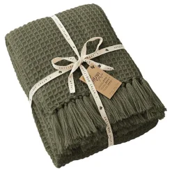 Couvre lit à franges nid d'abeille 