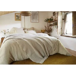 Couvre lit à franges nid d'abeille "Gabin" 240 x 260 cm - Gabin Pampa