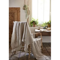 Couvre lit à franges nid d'abeille 