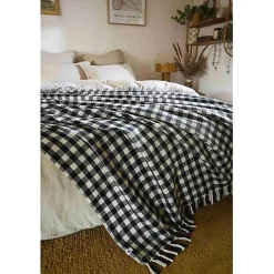 Couvre lit à franges tissé teint 