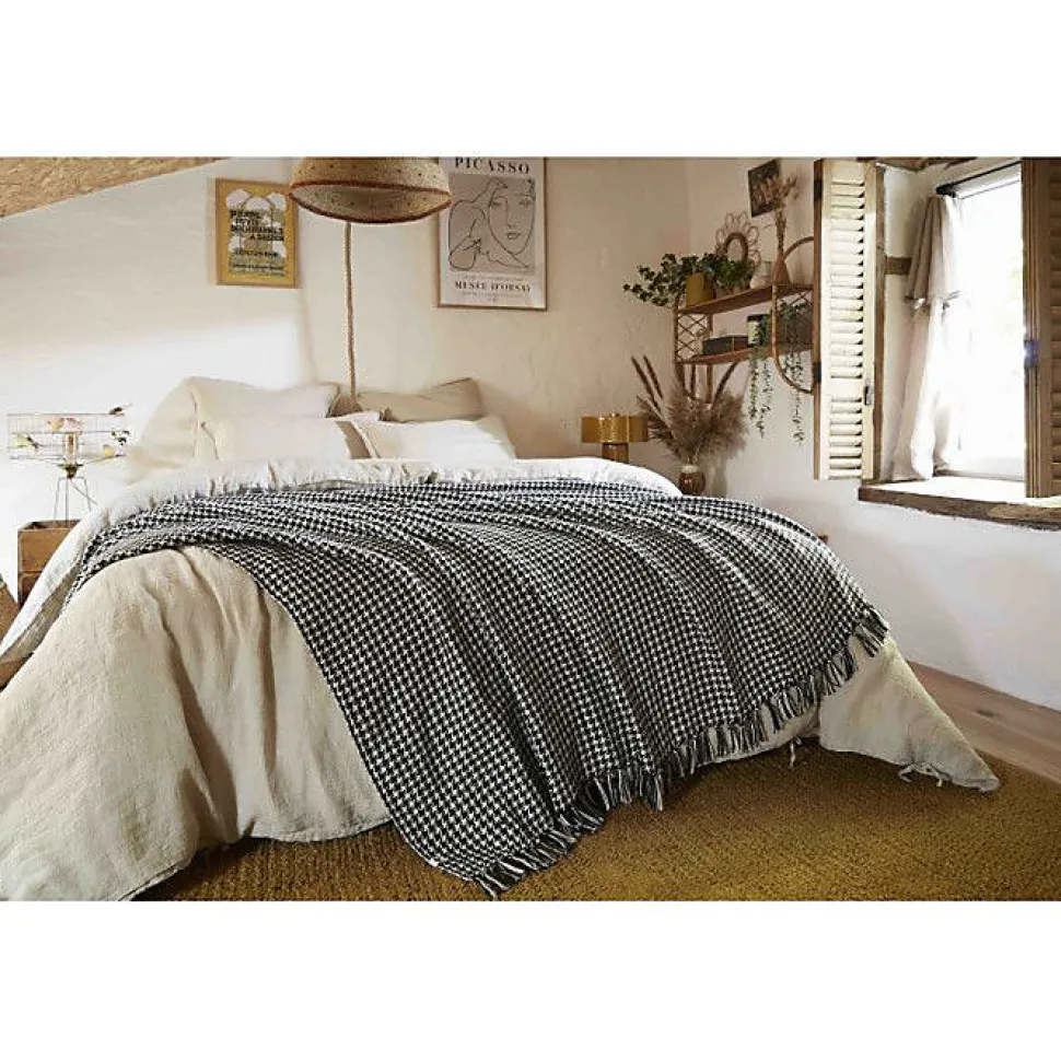 Couvre lit à franges tissé teint "Gaspard" 240 x 260 cm