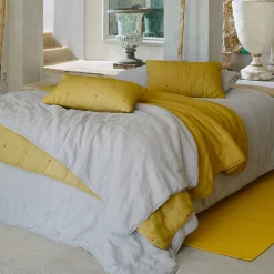 Couvre lit capitonné en mousseline de coton 180x240 cm ANDROS jaune jasmin