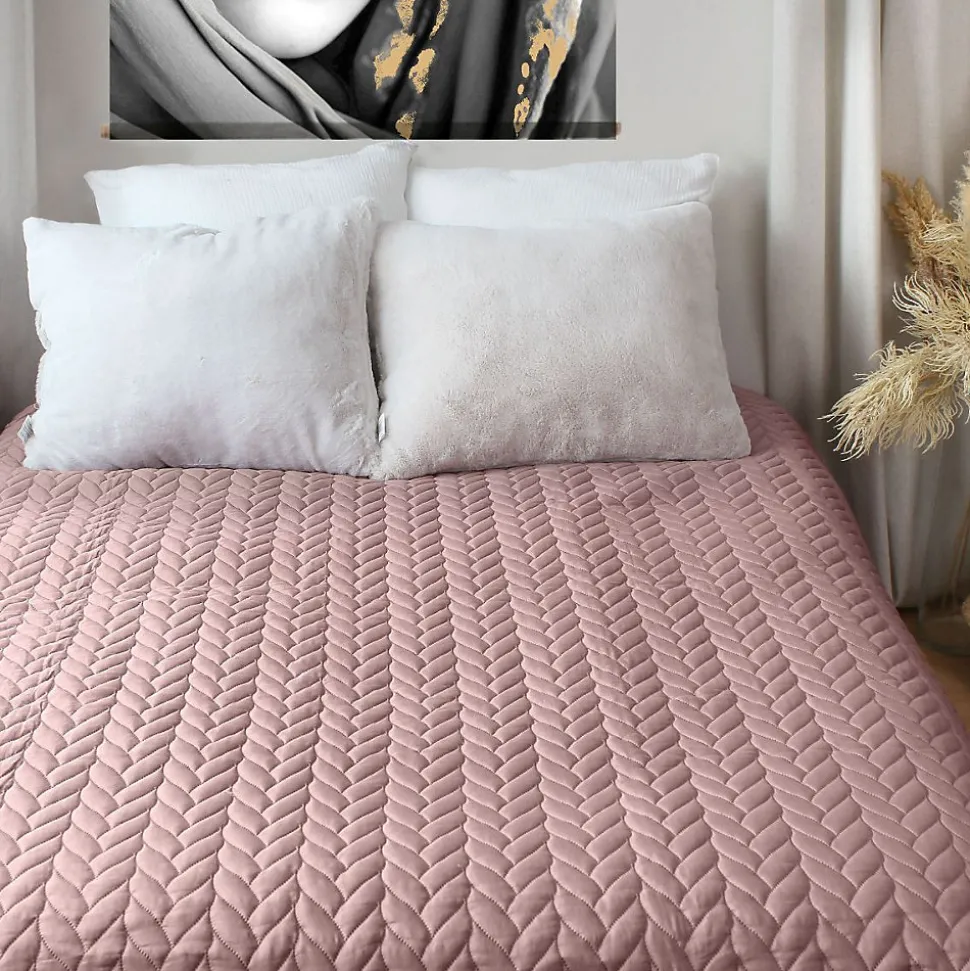 Couvre lit en microfibre dessin par ultrason (240x220 cm - Rose poudré)