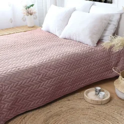 Couvre lit en microfibre dessin par ultrason (240x220 cm - Rose poudré)