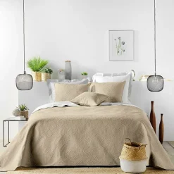 Couvre lit 2p mat.+2 hc 60x60 220 x 240 cm microfibre unie romane Lin