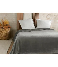 Couvre lit velours gaufré - 240x260cm - Gris