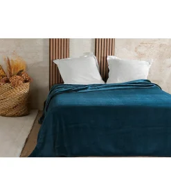 Couvre lit velours gaufré - 180x240cm - Bleu marine