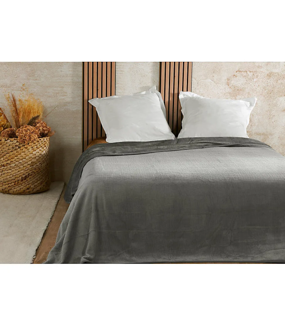 Couvre lit velours gaufré - 180x240cm - Gris