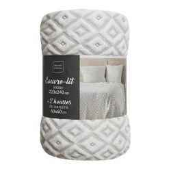 Couvre-lit 2 personnes matelassé 220x240 + taies jersey microfibre Joana