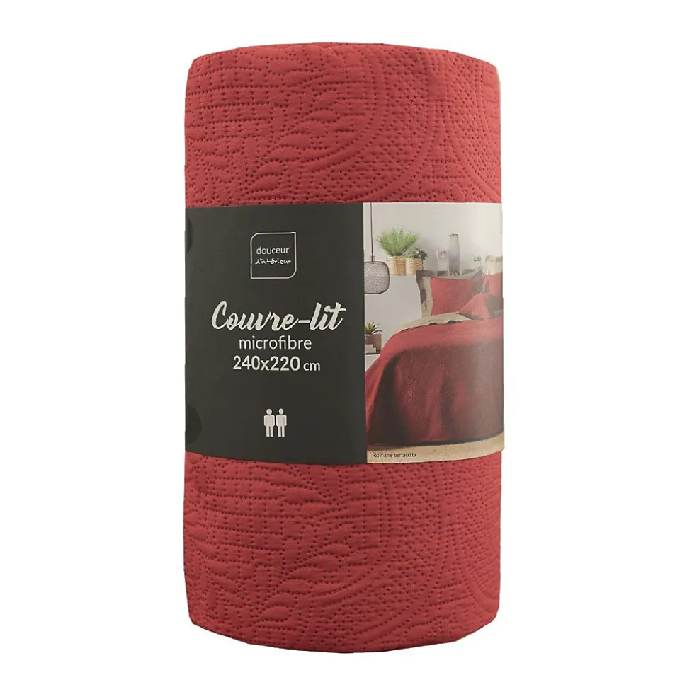 Couvre-lit 2 personnes matelassé 220x240 microfibre unie Romane terracotta
