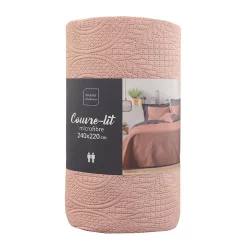 Couvre-lit 2 personnes matelassé 220x240 microfibre unie Romane rose