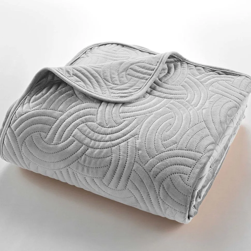 Couvre-lit 2 personnes matelassé 220x240 + 2 taies SOLANGE gris