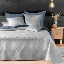 Couvre-lit 2 personnes matelassé 220x240 + 2 taies SOLANGE gris