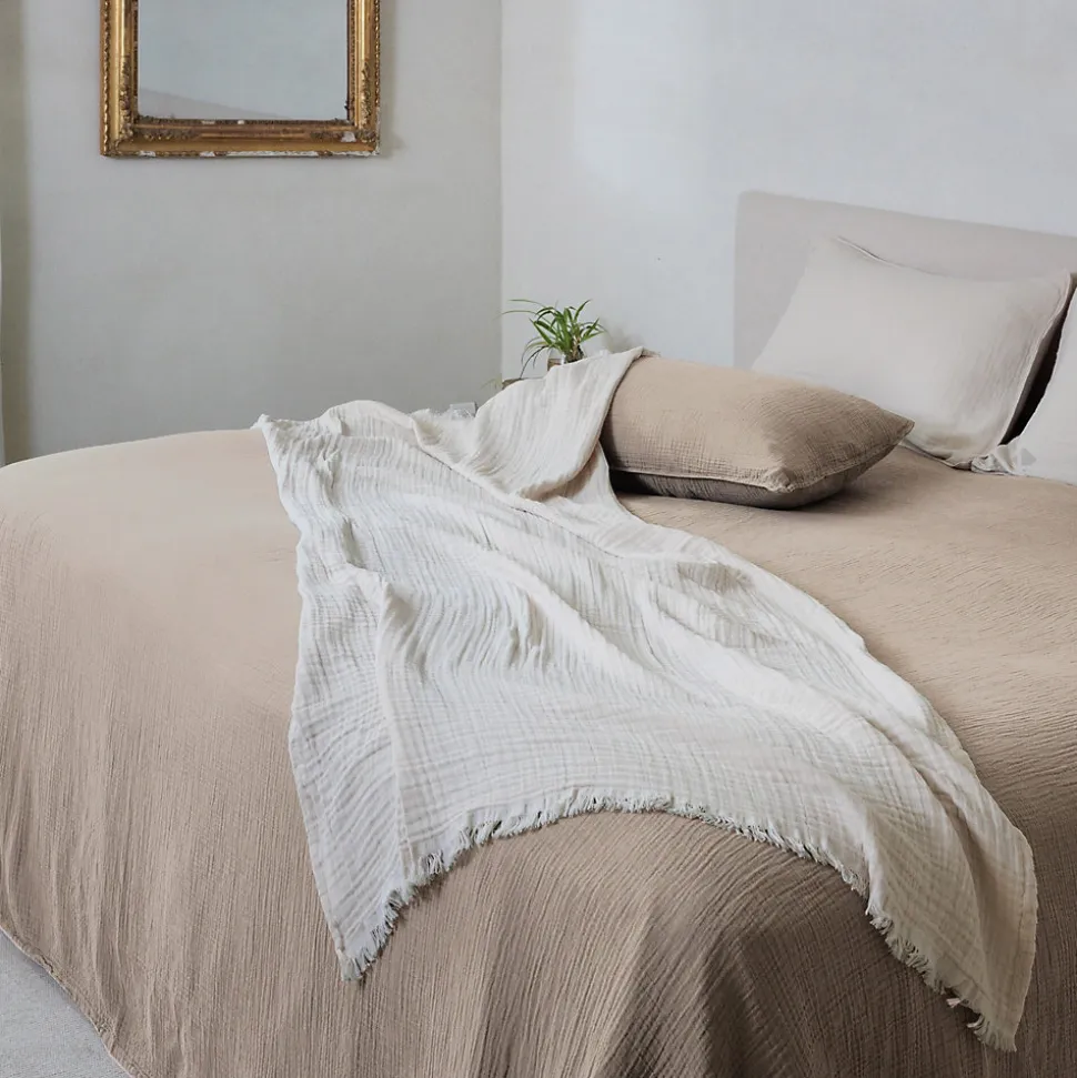 Couvre-lit 150x200 cm coton collection PAROS beige chanvre