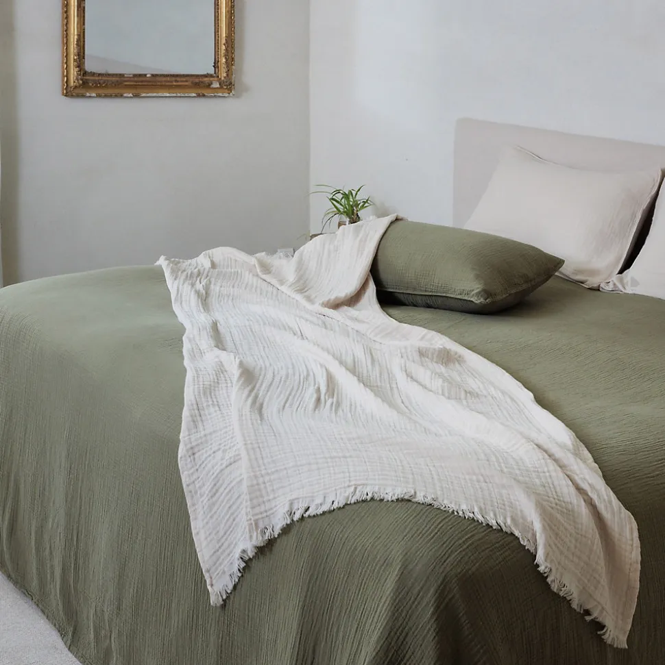 Couvre-lit 150x200 cm coton collection PAROS vert mousse