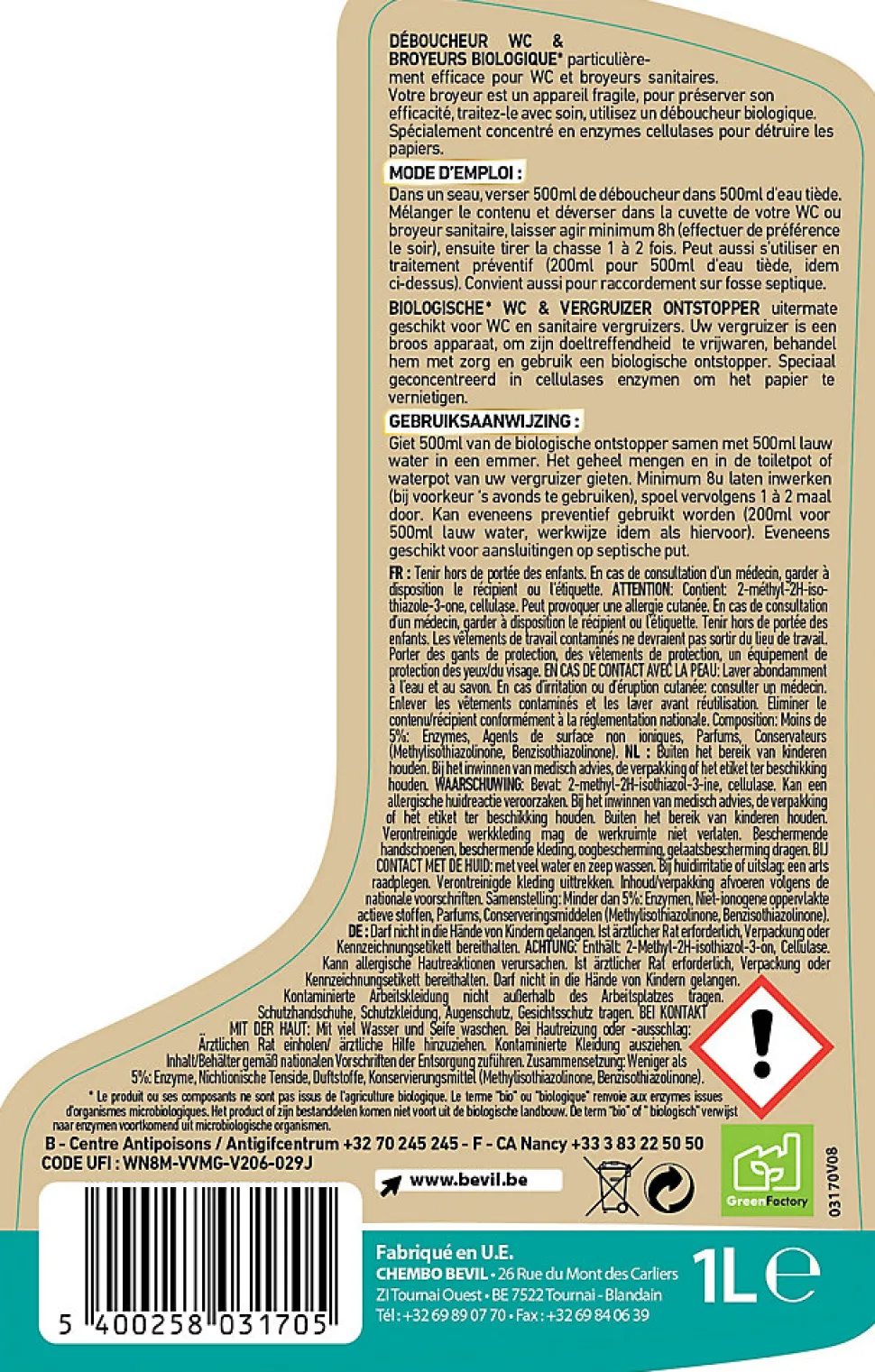 Déboucheur pour WC et broyeurs Epur 1L