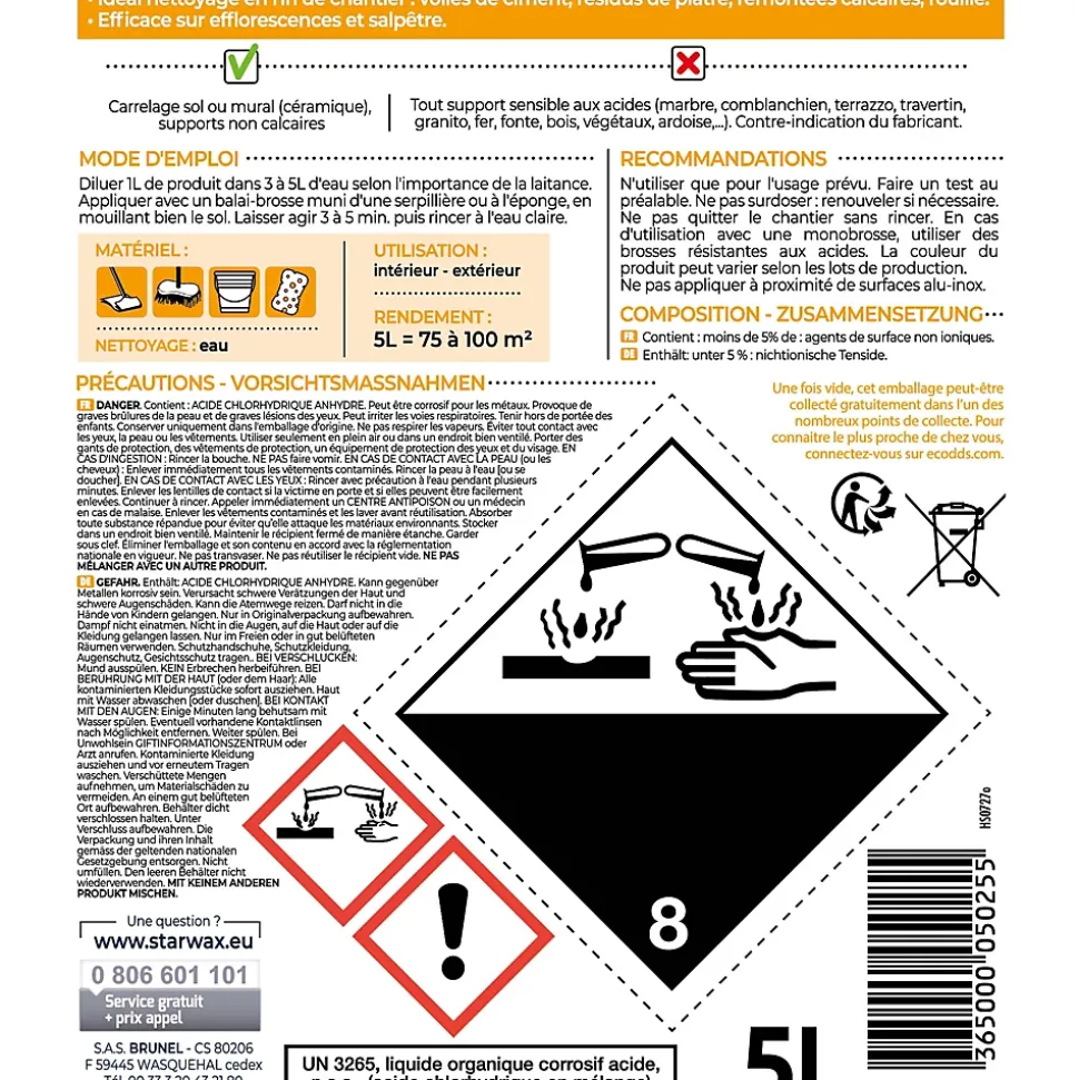 Décapant laitance de ciment carrelages Starwax 5L