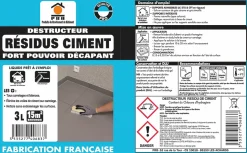 Décapant Résidus de Ciment 3L - Nettoyant Puissant Ciment et Laitance - Usage Intérieur/Extérieur Sols, Murs et Façades