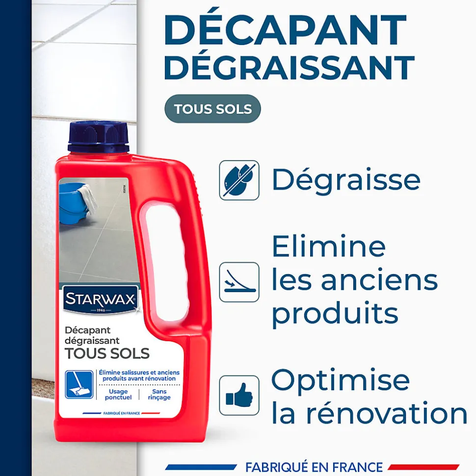 Décapant sans rinçage avant rénovation sols intérieurs Starwax 1L