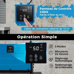 Deshumidificateur d Air Industriel 73,5L/Jour, 20%-90% Humidité, 2 Méthodes Drainage, Bleu