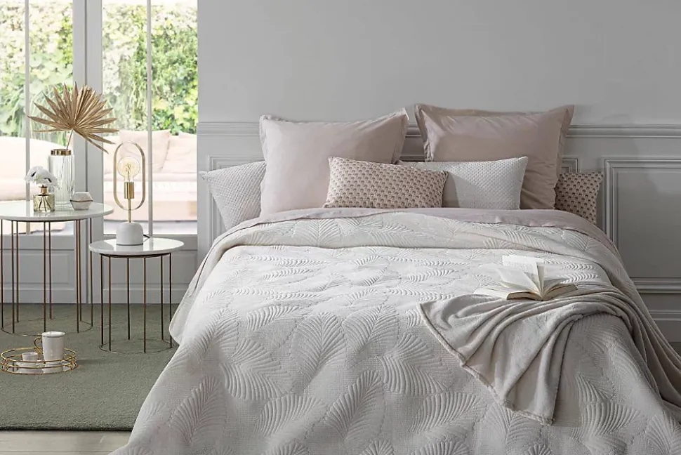 Dessus de lit Feuille - velours - ivoire 240x260 cm - Atmosphera