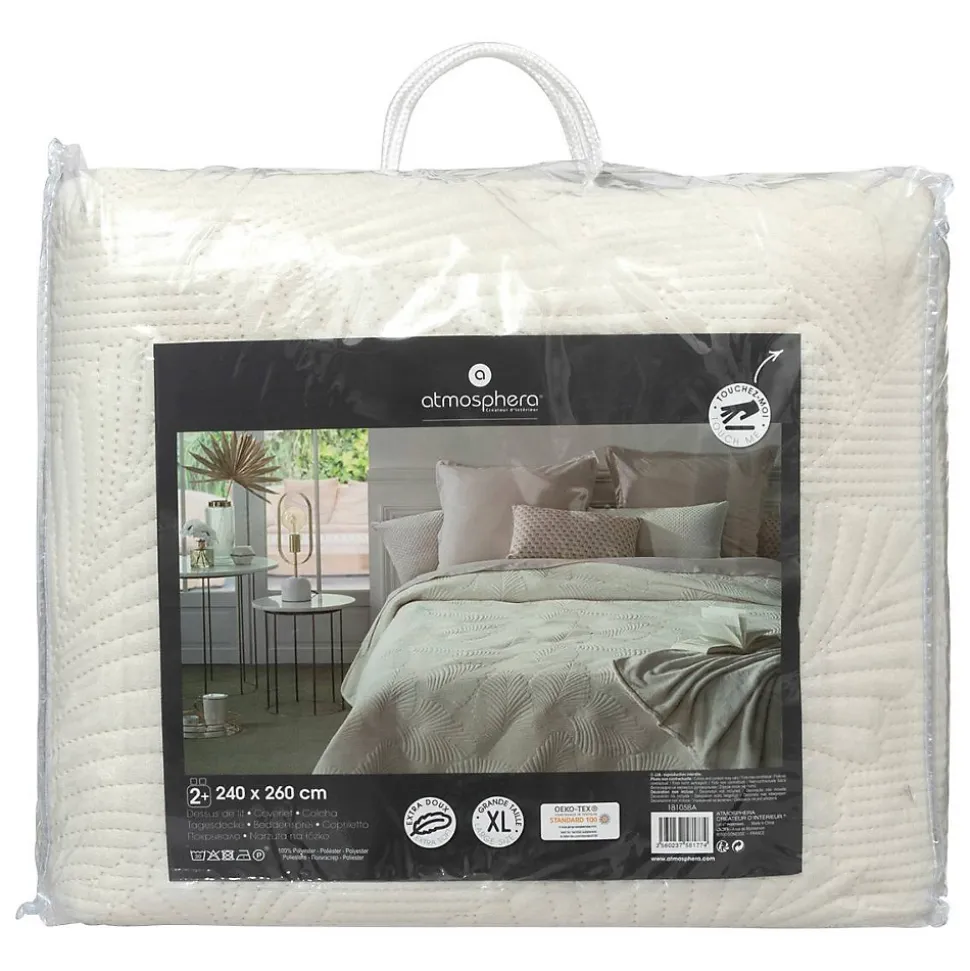 Dessus de lit Feuille - velours - ivoire 240x260 cm - Atmosphera