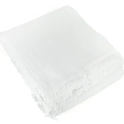 Dessus de lit frange 270x250 cm BREHAT 100% gaze de coton blanc