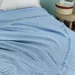 Dessus de lit gaze de coton (180x250 cm - Bleu ciel)