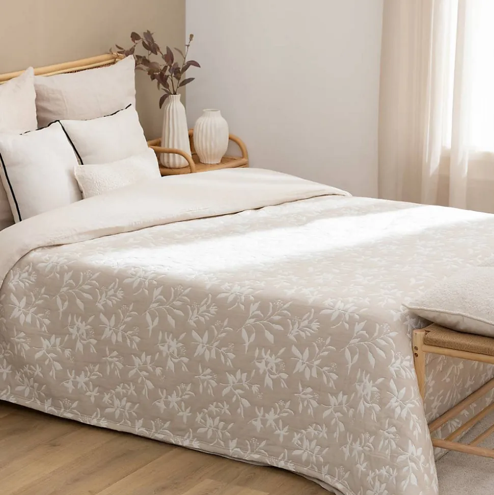 Dessus de lit Nuvia beige lin 260x240cm - Atmosphera