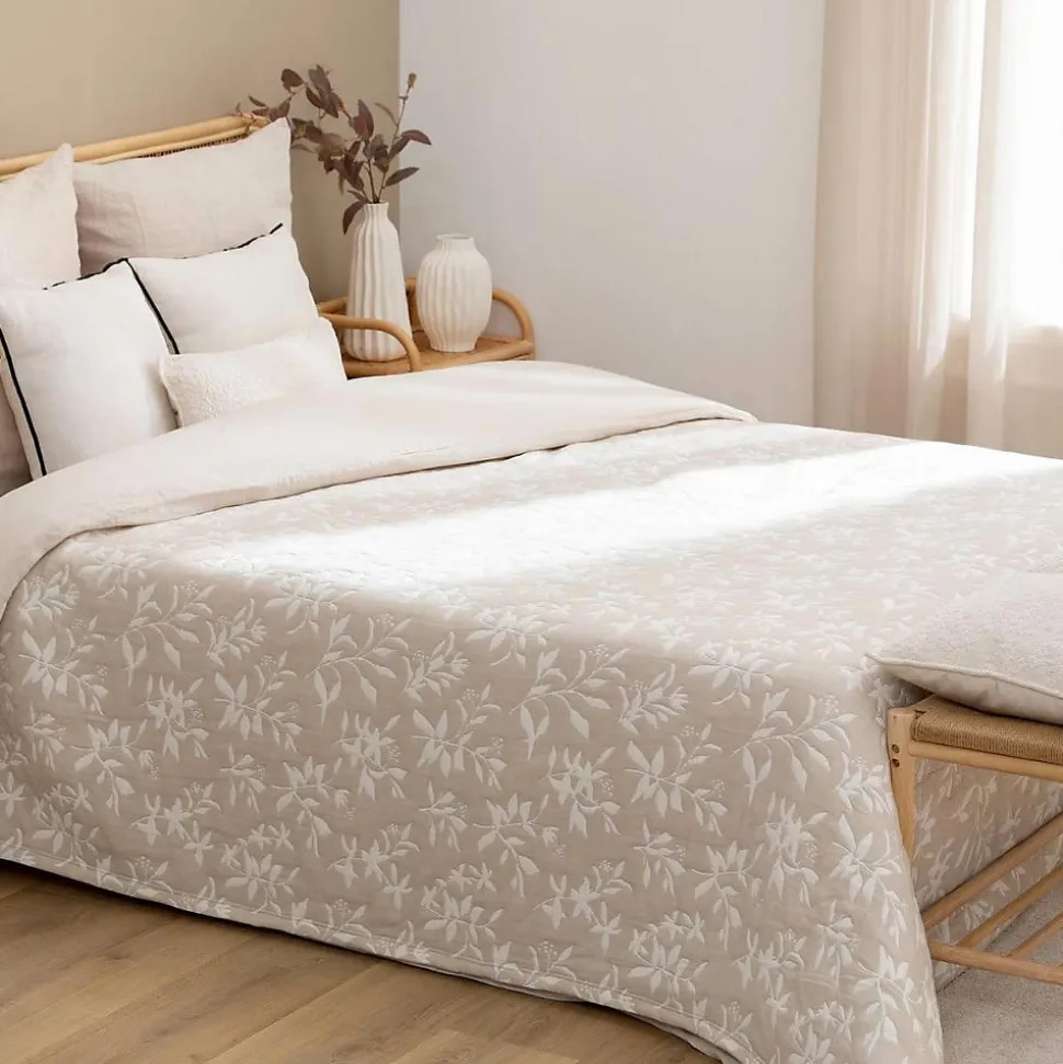Dessus de lit Nuvia beige lin 260x240cm - Atmosphera