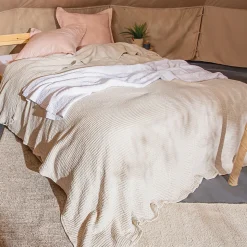 Dessus de lit réversible 230x250 cm JAIPUR en coton beige craie