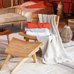 Dessus de lit réversible 270x250 cm JAIPUR en coton beige craie