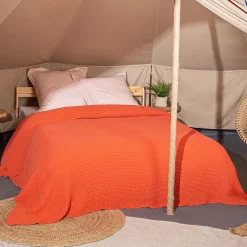 Dessus de lit réversible 180x250 cm JAIPUR coton rouge terracotta