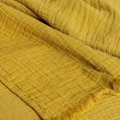 Dessus de lit 230x250 cm BREHAT 100% gaze de coton jaune miel