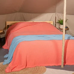 Dessus de lit 180x250 cm BREHAT 100% gaze de coton orange corail