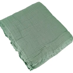 Dessus de lit 230x250 cm BREHAT 100% gaze de coton vert lichen