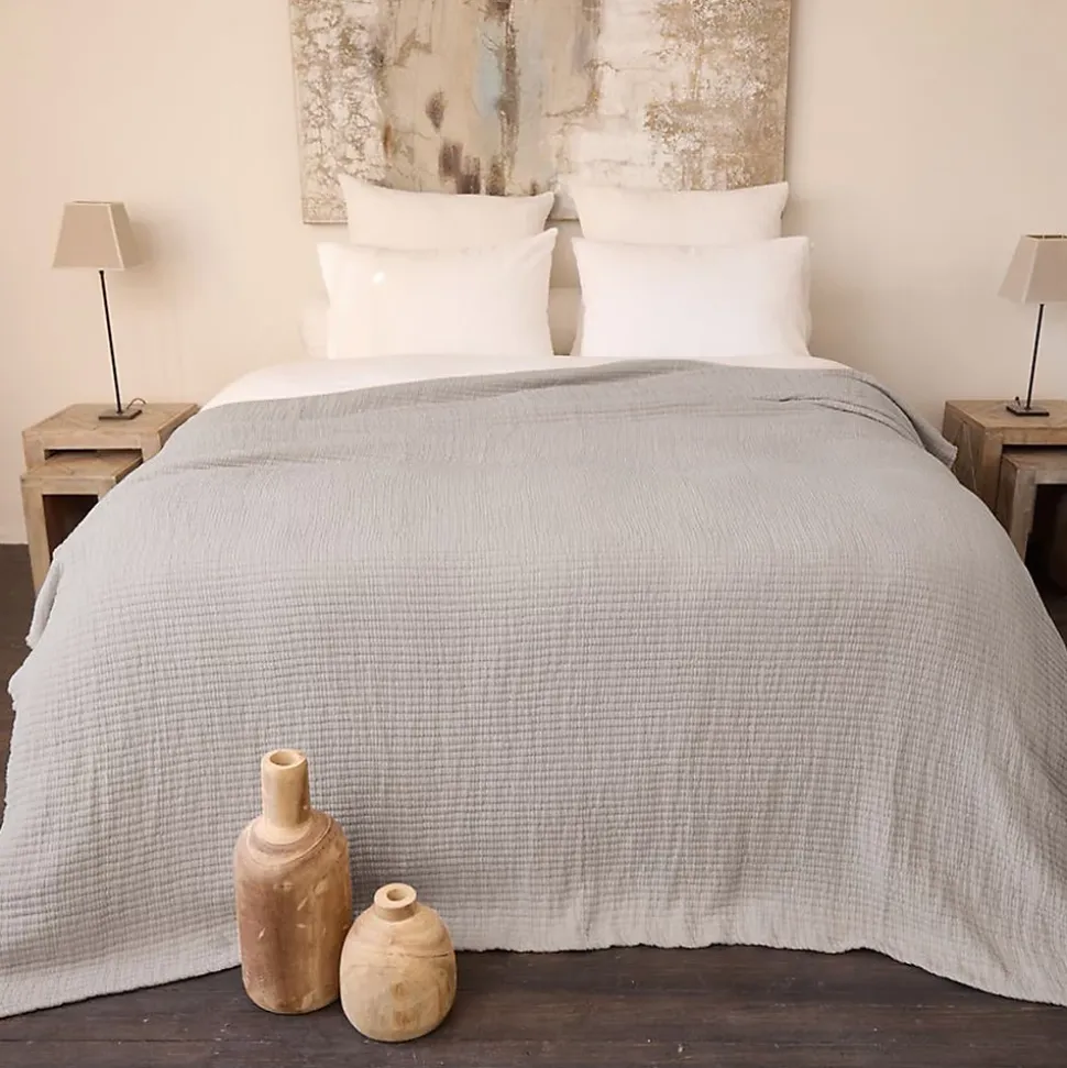 Dessus de lit 270x250 cm en coton lavé SEVILLE gris bronze