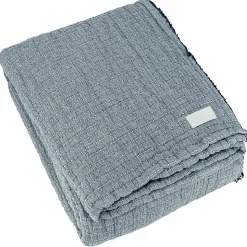 Dessus de lit 180x250 cm en coton lavé SEVILLE bleu abysse