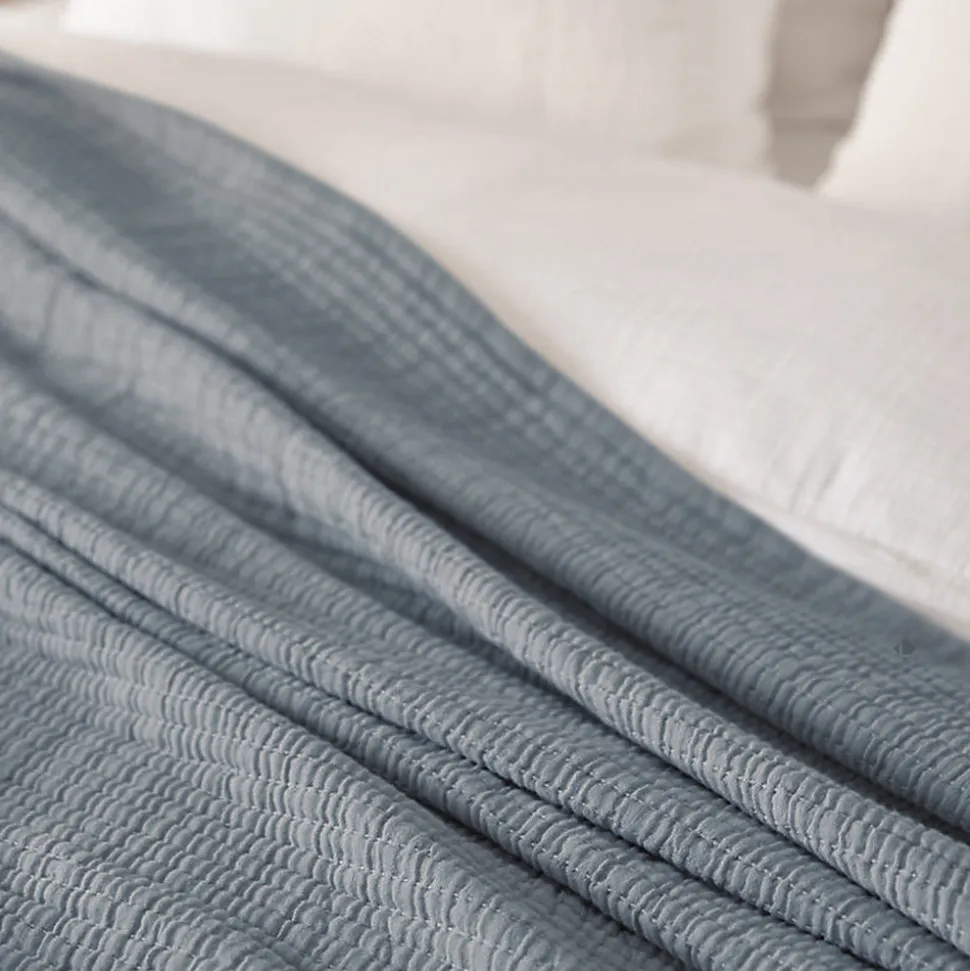 Dessus de lit 180x250 cm en coton lavé SEVILLE bleu abysse