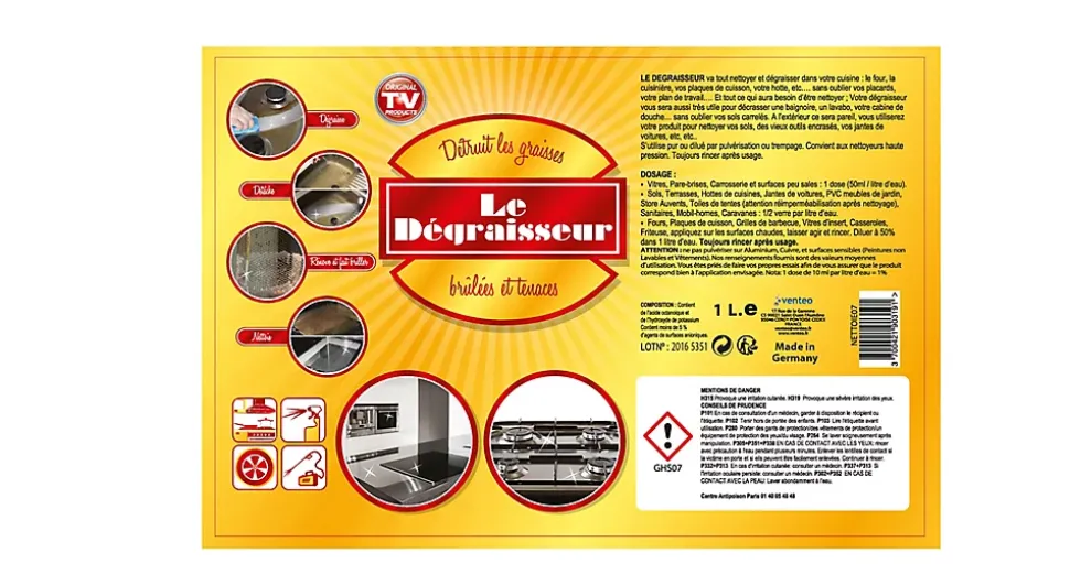 Dégraisseur multi-surfaces tâches tenaces Venteo 1L