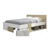 DIAGONE Lit adulte avec tiroirs de rangement - Chene et blanc - 140 x 190 - SWIVEL