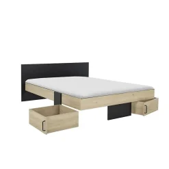 DIAGONE Lit adulte avec tiroirs de rangement - Chataignier et noir - 160 x 200 - SWIVEL
